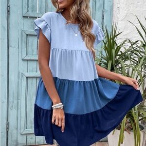 Blue Tiered Ruffle Dress